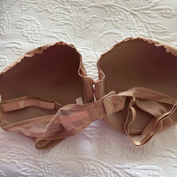Victorias Secret Solid Beige Floral Lace Padded Underwire Pushup Bra Size 38DD - Picture 5 of 9